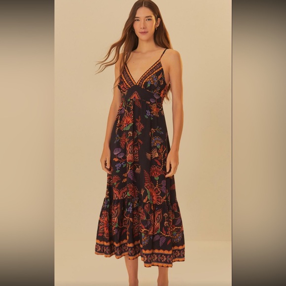 amazon uk midi dresses Farm Rio Amazon Uk Midi Dresses FARM Rio Floral Valentina Black Midi Dress  Size XS